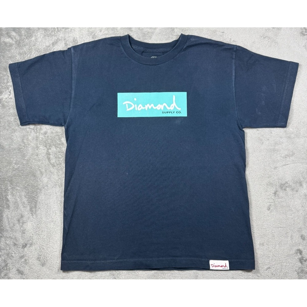 Diamond Supply Co Script OG Box Logo T Shirt Navy Blue Boys XL Made USA